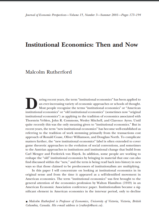 Kinh tế học thể chế: Quá khứ và hiện tại